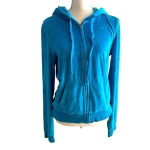 Victoria's Secret Vintage Pink Velour Bling Hoodie Sweatshirt Size Large